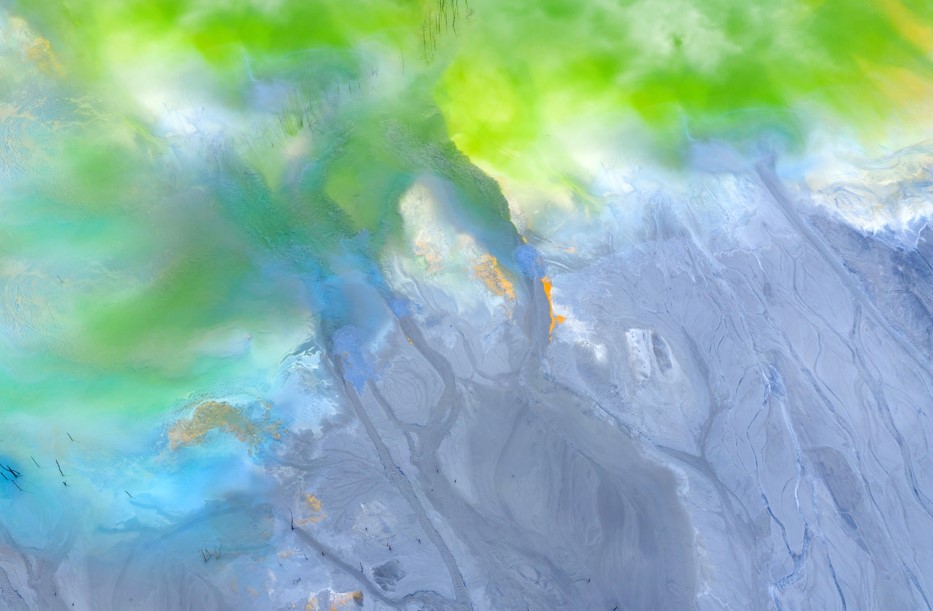 Abstract aerial view showing colorful patterns for weather data.