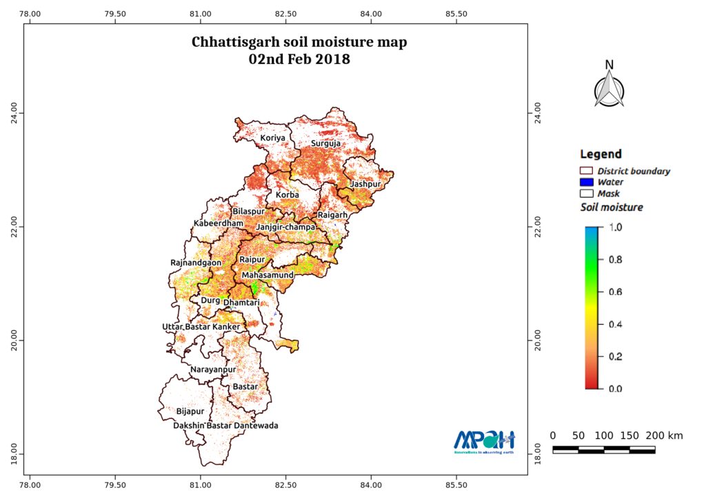 Soil Moisture Map for the state of Chhattisgarh